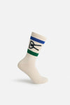 USA Cotton Socks, Cream & Navy/Green Stripe